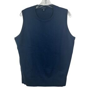 Lands End Navy Blue Sleeveless Sweater Shell Crew Neck Cotton Blend 0X 14W